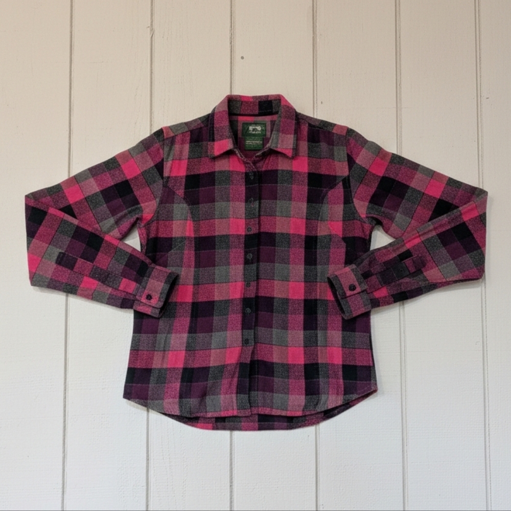 Vintage Pink Black Gray Check Flannel Button Up‎ Shirt '90s Cabin